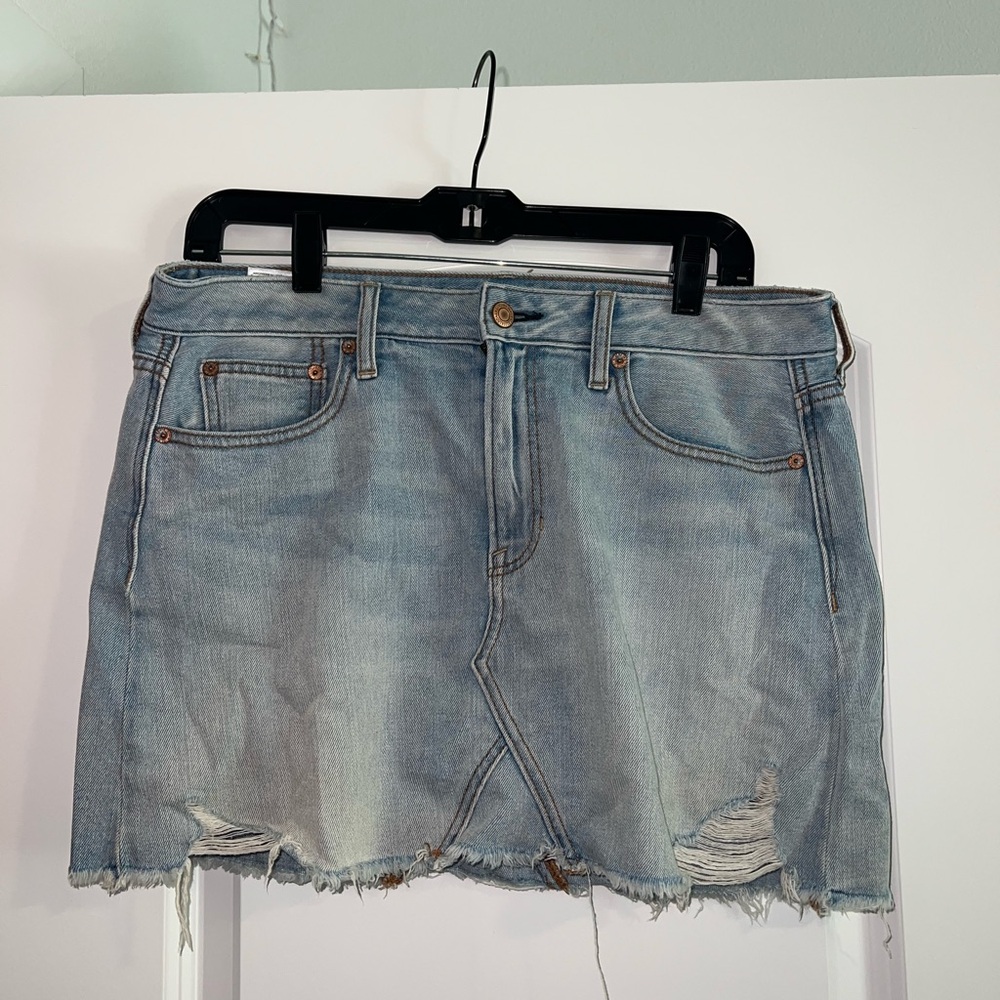 American Eagle Outfitters Light Blue Distressed Mini Skirt